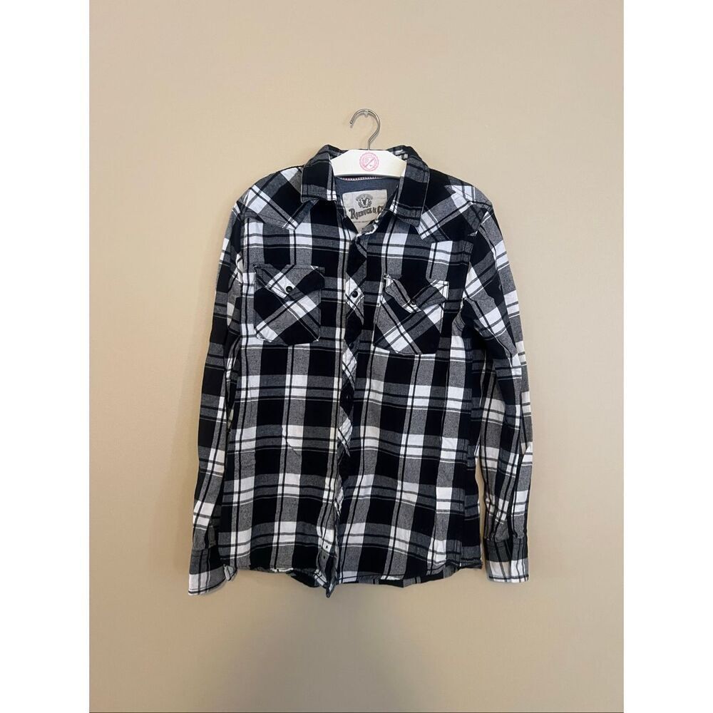 Roebuck & Co Black And White Plaid Button Up Shirt Mens Size Medium